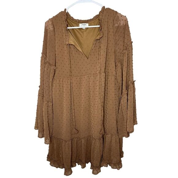 UMGEE Swiss Dot Brown Tiered Dress Size Small - Picture 1 of 5
